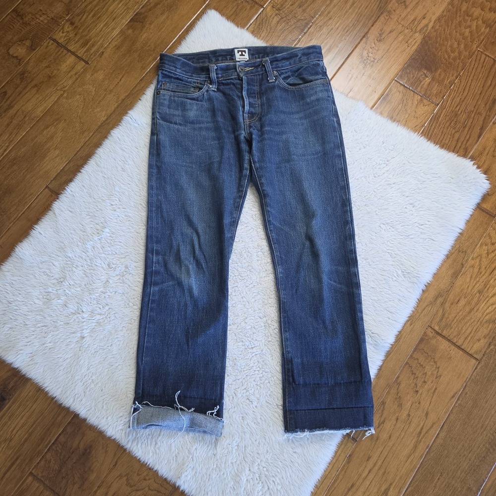 Tellason Selvedge Straight Leg Jeans Men's 30 Raw Hem USA White Oak Cone Denim